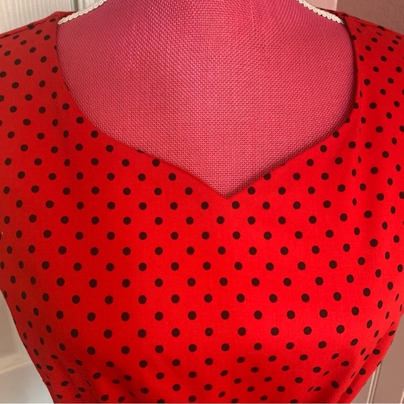 Retro Style Red Black Polka Dot Cap Sleeve A-Line Modest Dress size XL - Picture 4 of 10